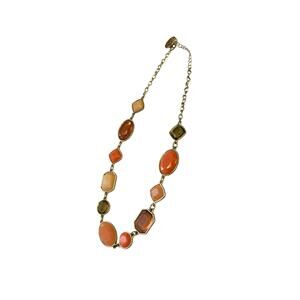 Crown Trifari Necklace Gold Tone Orange Lucite Cabochon Link Vintage 1960s